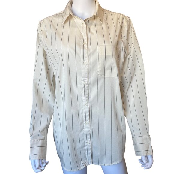 A New Day Womens Beige & Black Striped Button-Up Shirt Cotton Blend Size XXL - Picture 1 of 7